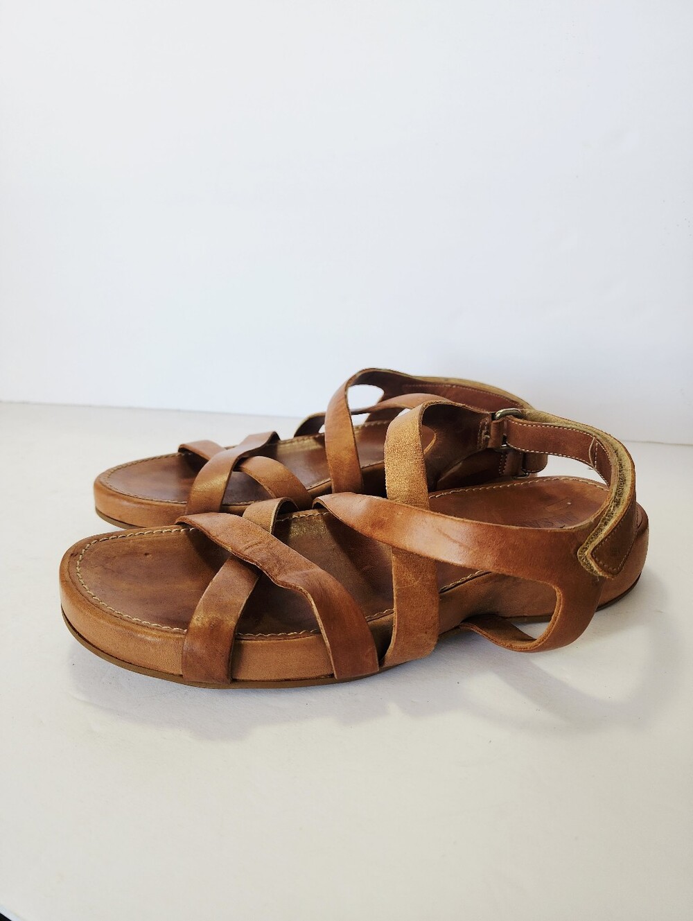 Jil Sander Brown Leather Crisscross Strap Sandals Size 39 - Picture 2 of 7